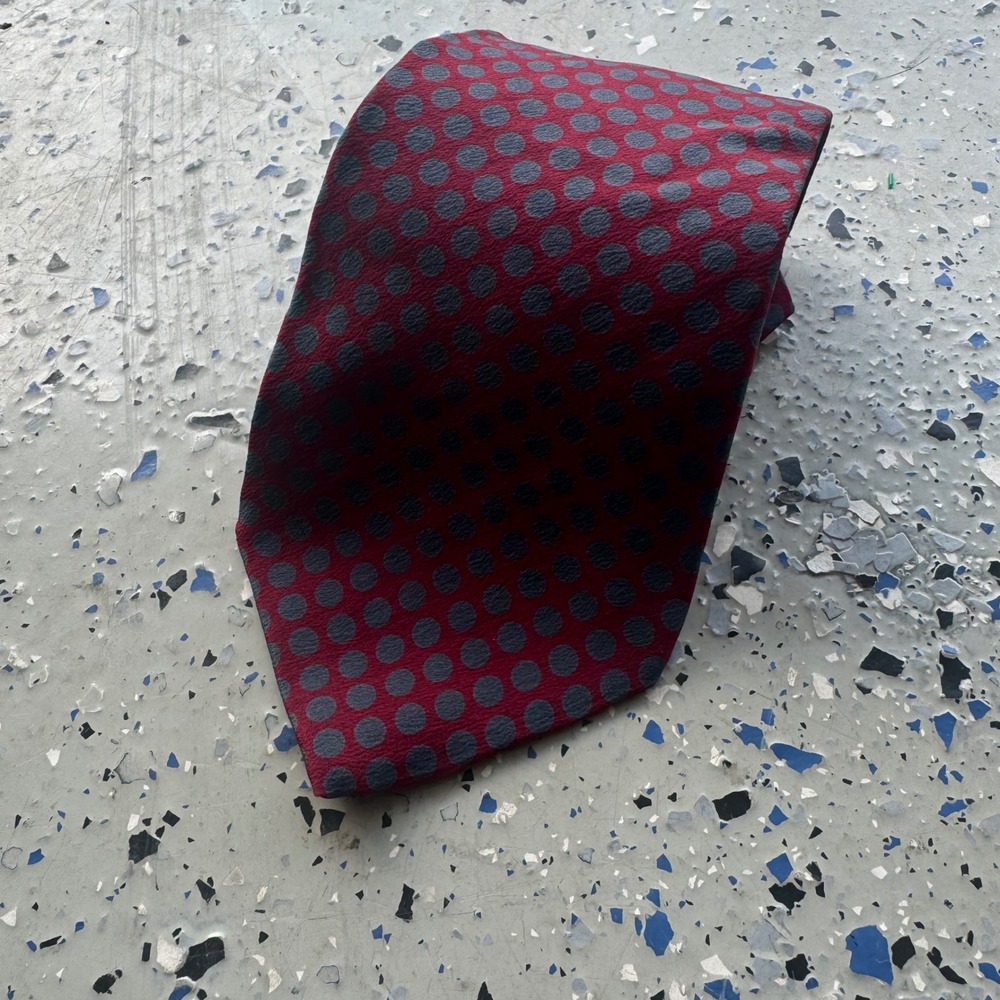 Mario Valentino Mens Silk Necktie Burgundy Blue Polka Dot Classic Formal Italy